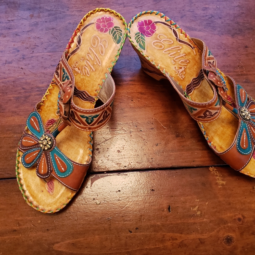 Two inch heel colorful summer sandals
